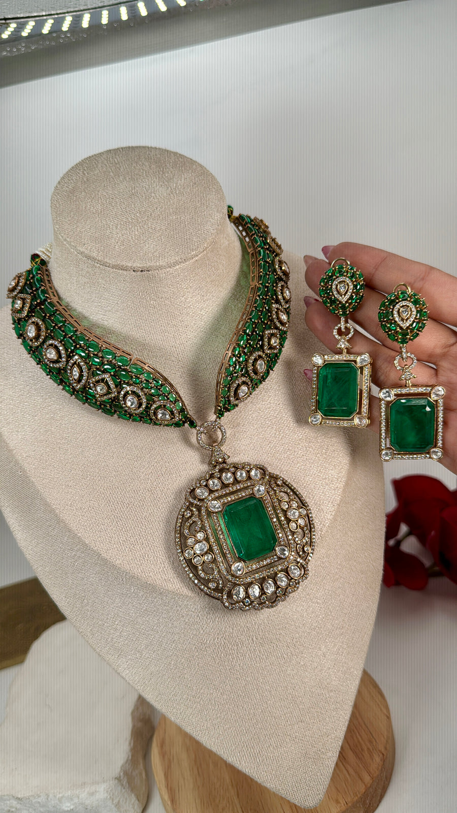 Green Moissanite Statement Necklace Set