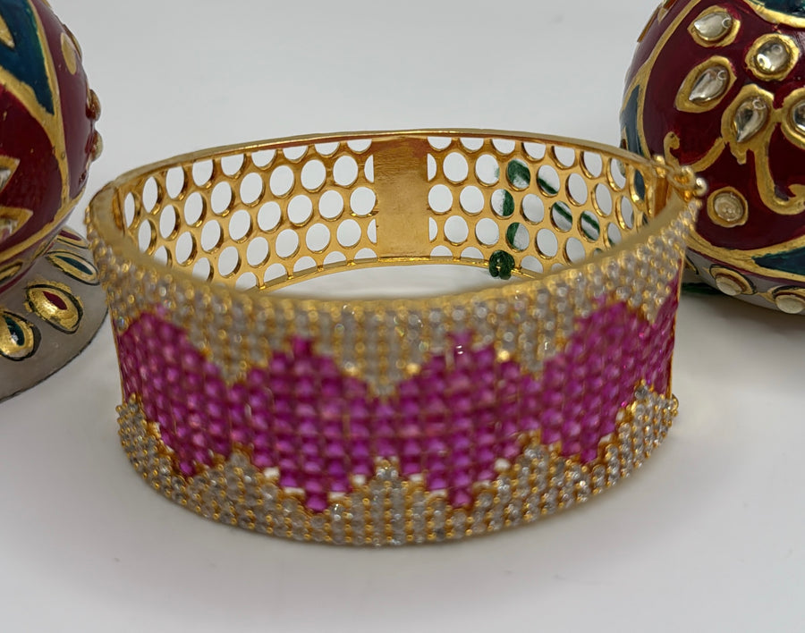 Ruby American Diamonds Gold Polish Invisible Setting Openable Bracelet ( Fits Size 2.2-2.6)