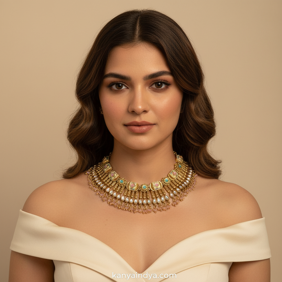 Multi Pastal Antique Gold Kundan Necklace Set