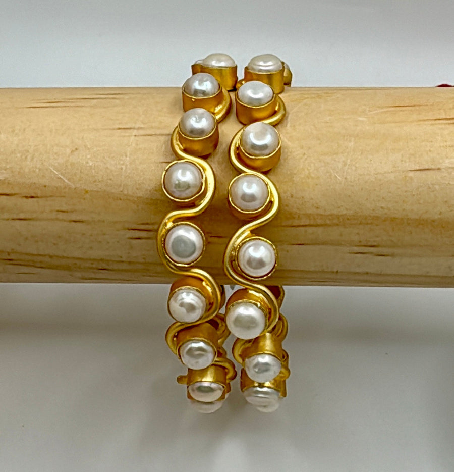 White Pearls Contemporary Dainty Bangle Pair (NonOpenable Size 2.6)