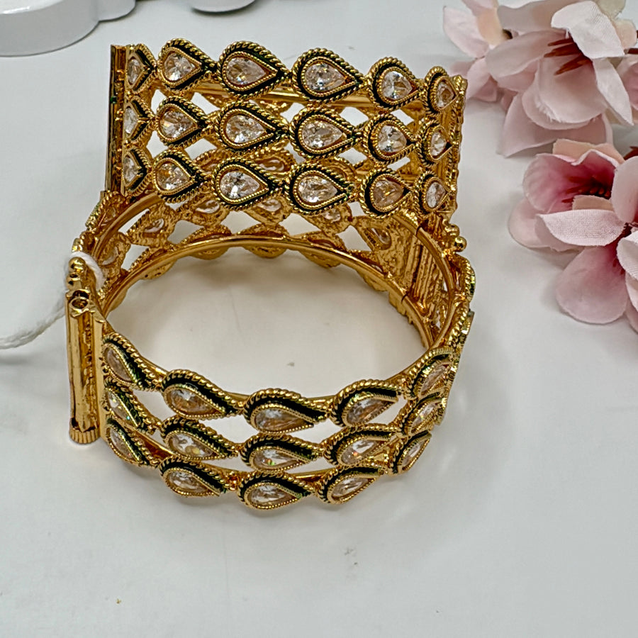 Clear Kundan Openable Bangle Pair (Size 2.4)