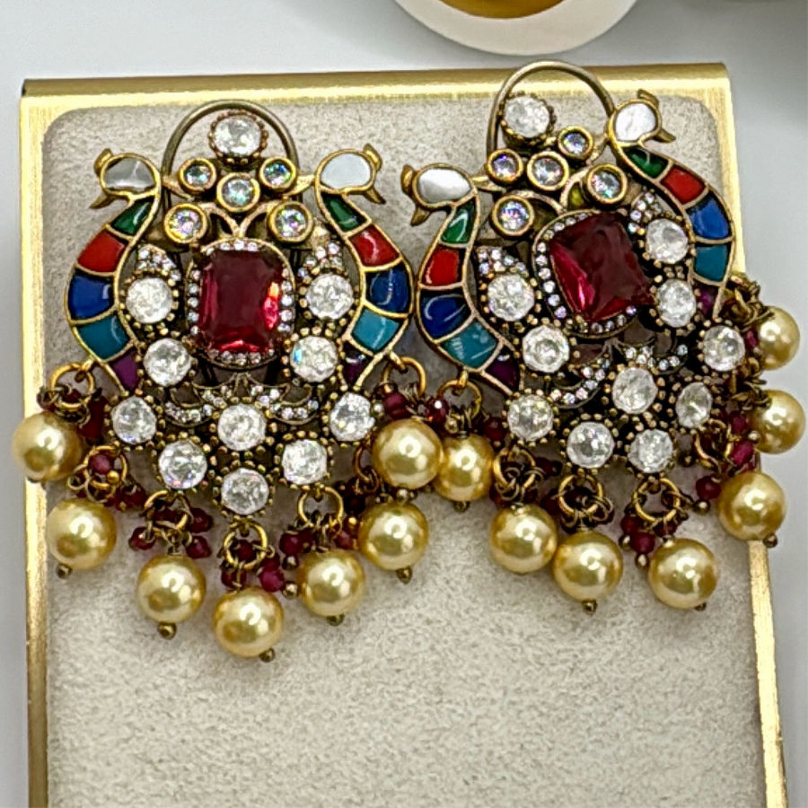 Multi Moissanite Kundan & Paachi Statement Studs