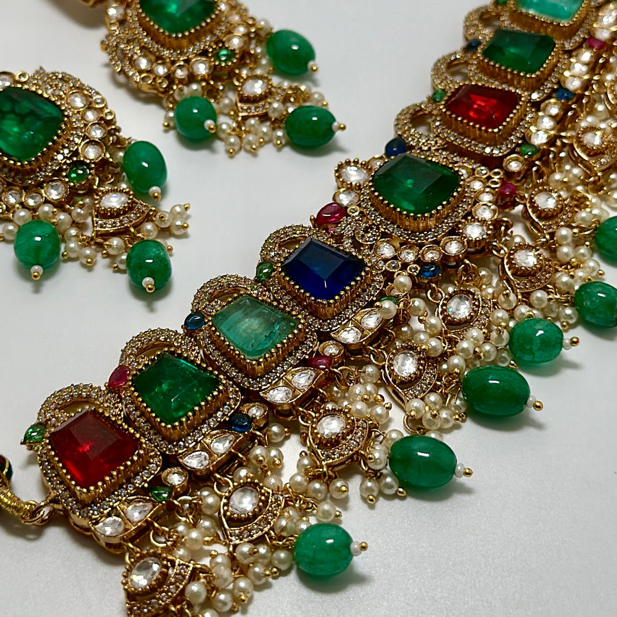 Multi Doublets & Moissanite Kundan Statement Choker Set