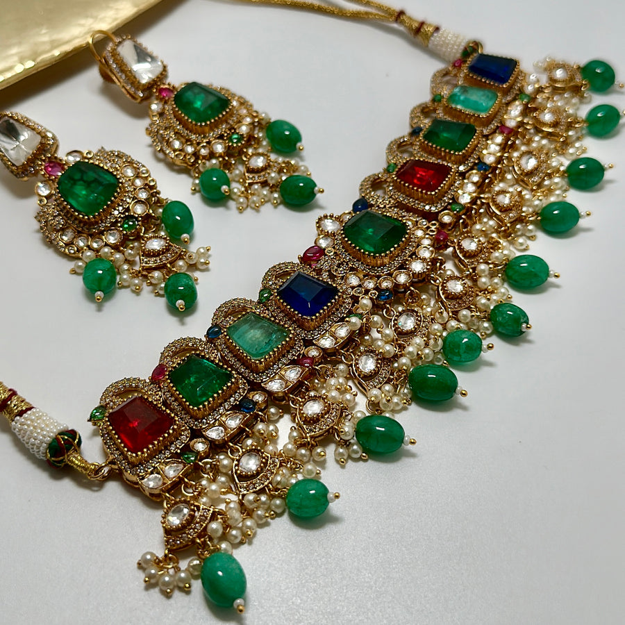 Multi Doublets & Moissanite Kundan Statement Choker Set