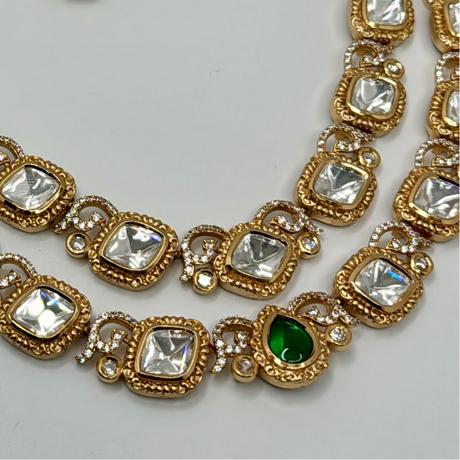 Clear & Green Kundan Necklace Set