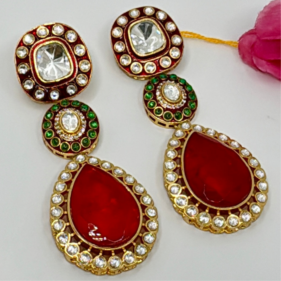 Ruby & Green Statement Kundan Earrings