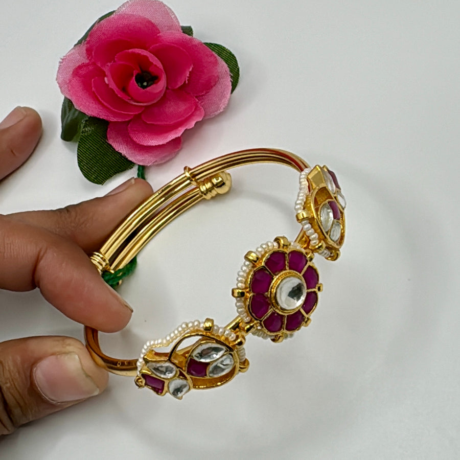 Ruby Paachi Kundan Adjustable Bracelet(Adjustable fits Size 2.2-2.8)