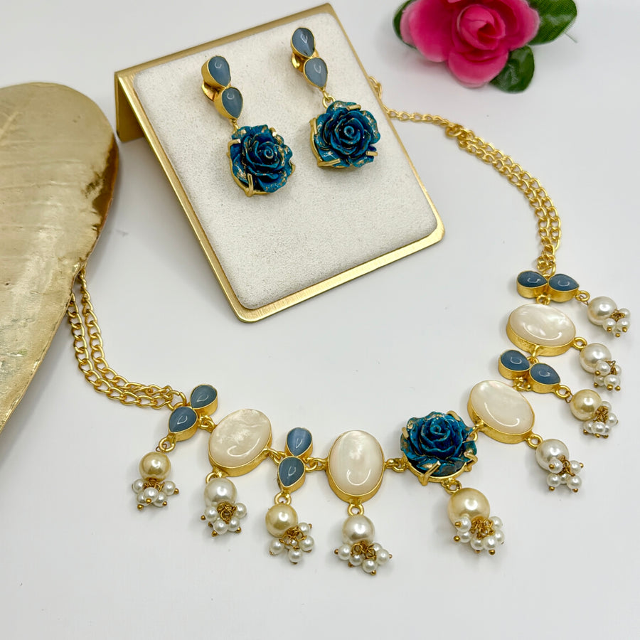 Blue Rose MOP Contemporary Necklace Set