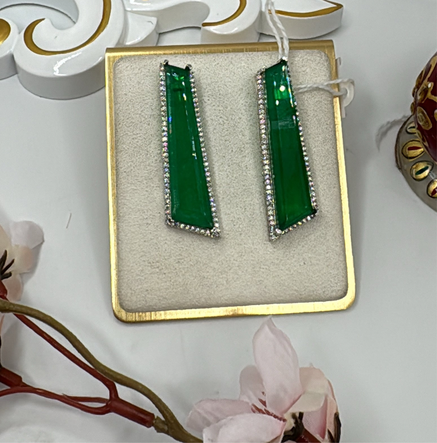 Green Doublet American Diamonds Earrings