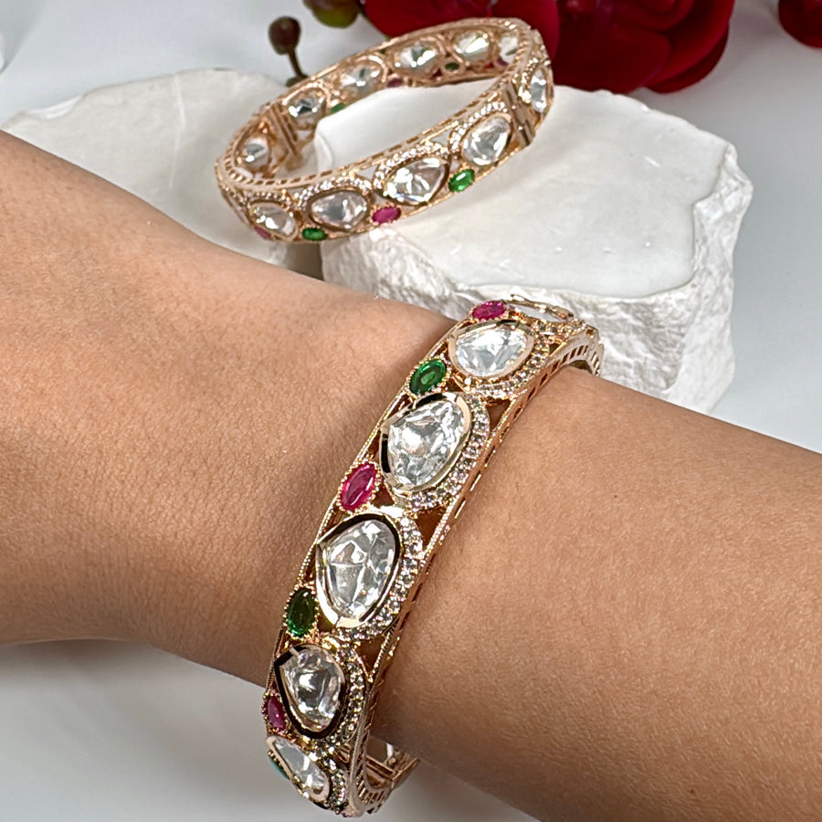 Multi Polki Openable Bangle Pair( Size 2.6)