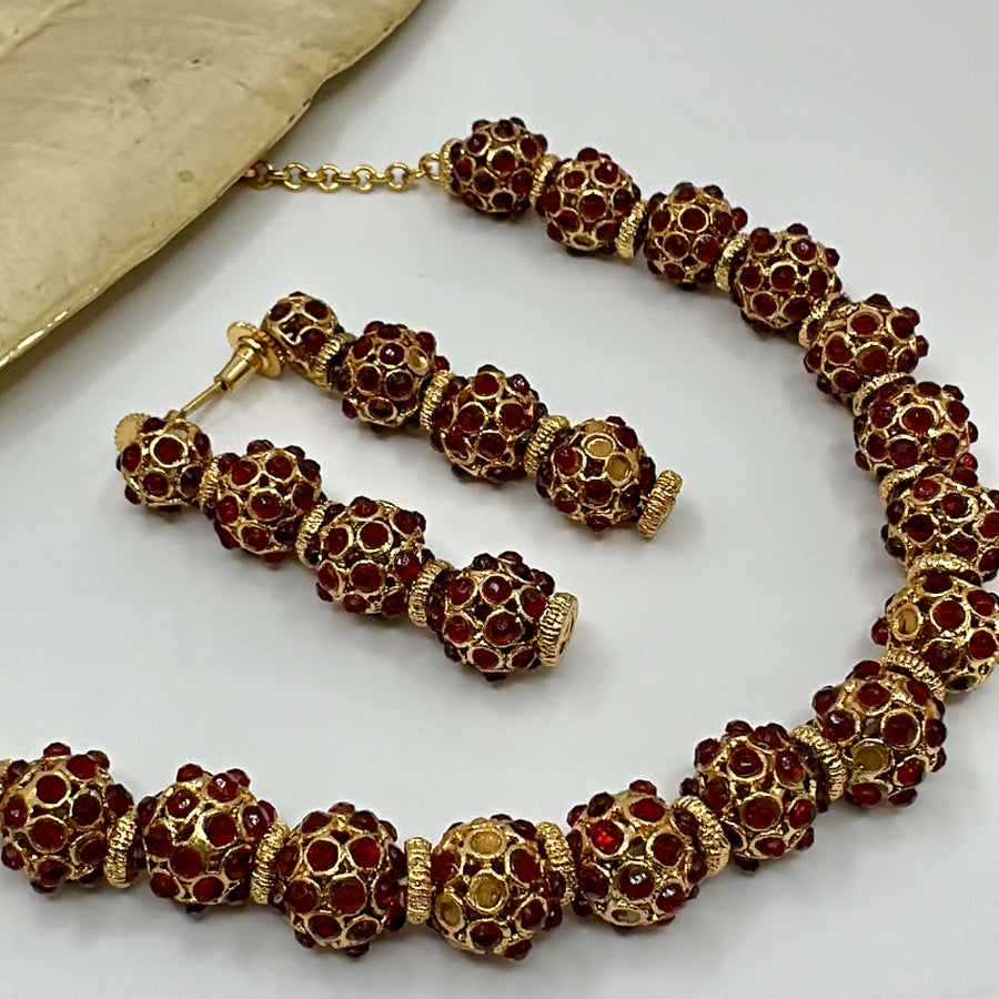 Ruby Red Matar Mala Necklace Set