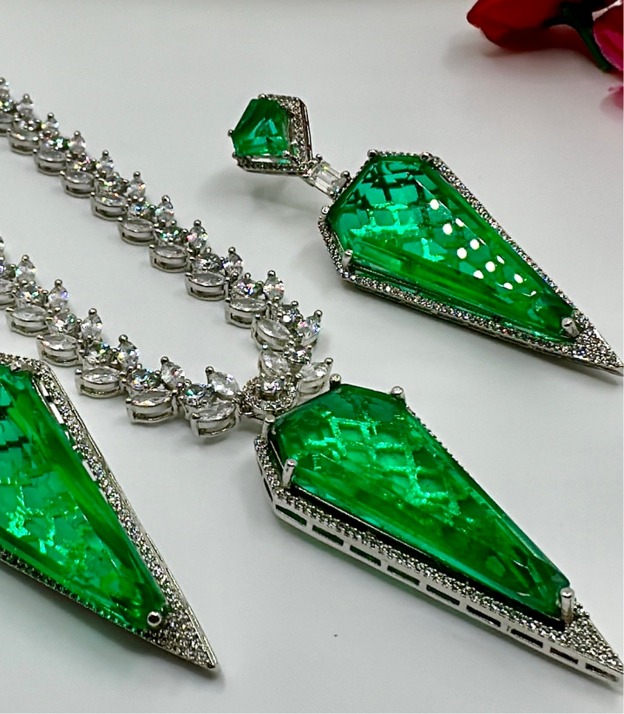 Green American Diamonds Necklace Set