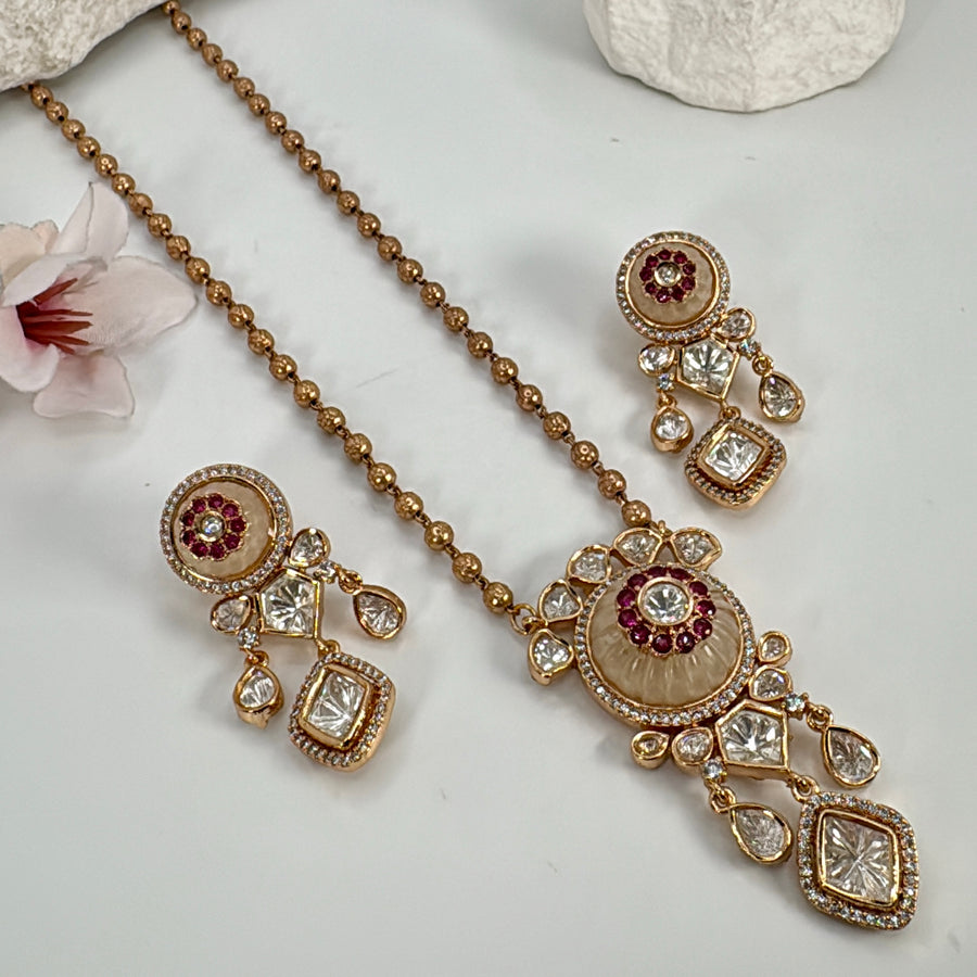 Ruby MOP Moissanite Pendant Necklace Set