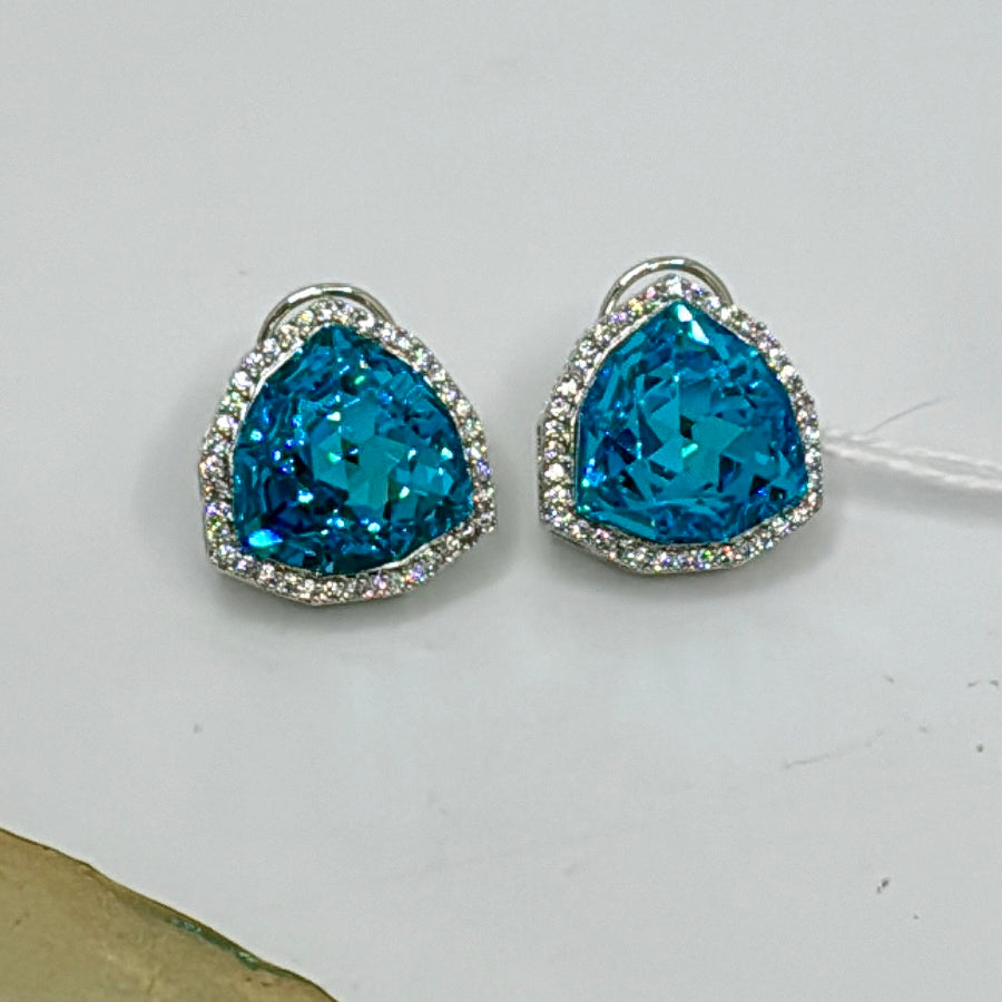 Blue Swarovski Crystal American Diamonds Stud Earrings