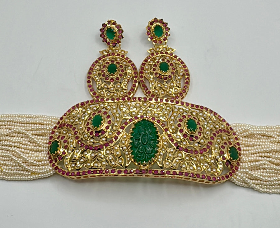 Green And Ruby Punjabi Jadau Choker Set