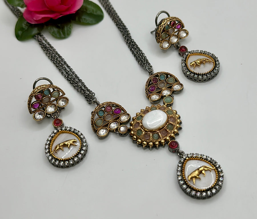 Multi & MOP Sabya Inspired Pendant Set