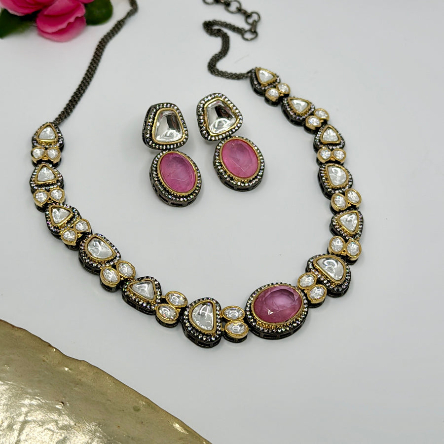 Pink Kundan Necklace Set