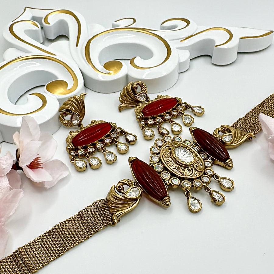 Ruby Gold Tone Fusion Choker Necklace Set