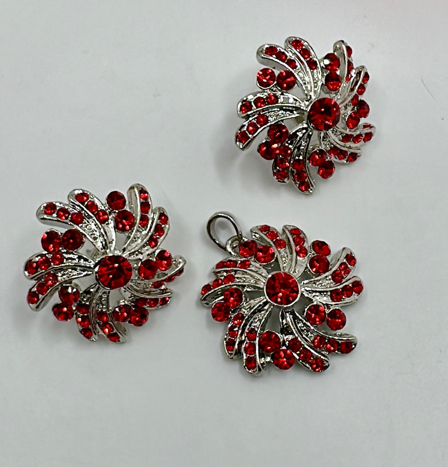 Red And Clear American Diamonds Small Pendant Set