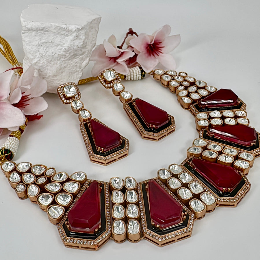 Ruby Doublet & Moissanite Statement Necklace Set