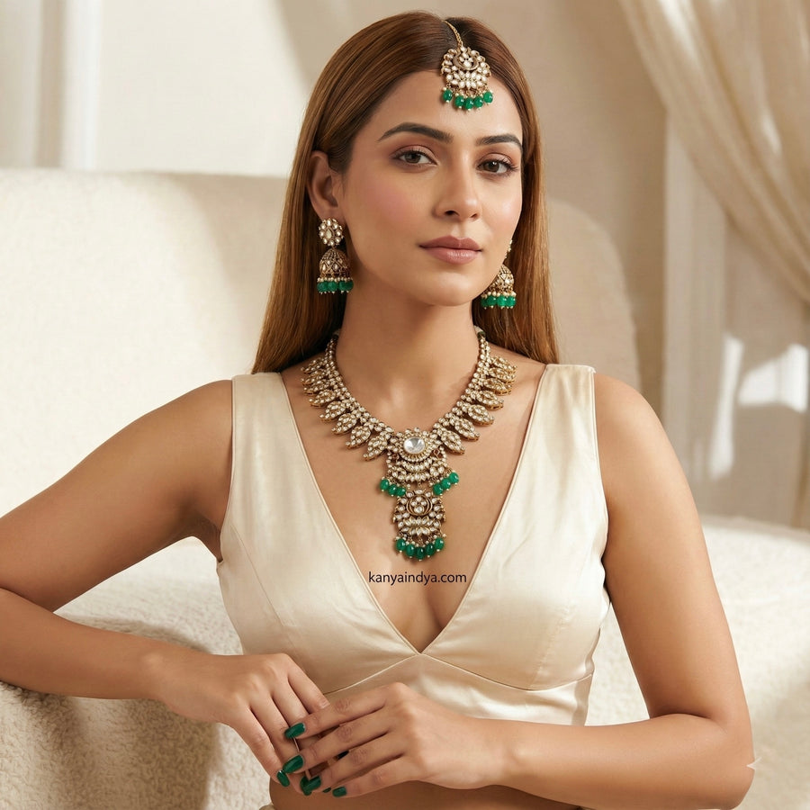 Green Moissanite Statement Neeta Ambani Bridal Necklace Set