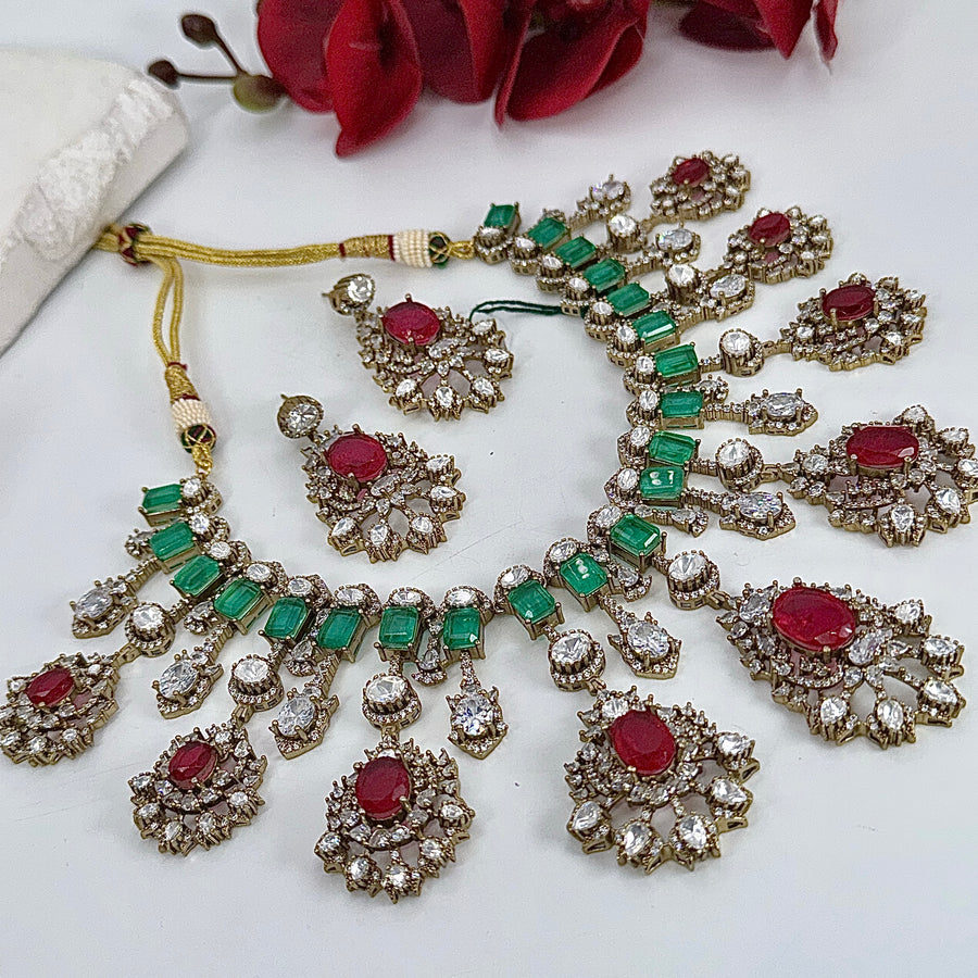 Ruby Green Statement Moissanite Necklace Set