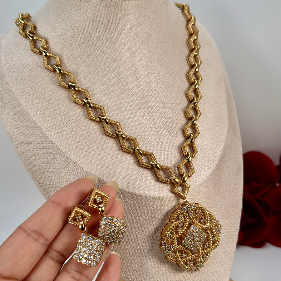Clear Cubic Zirconia Moissanite Long NecklaceSet