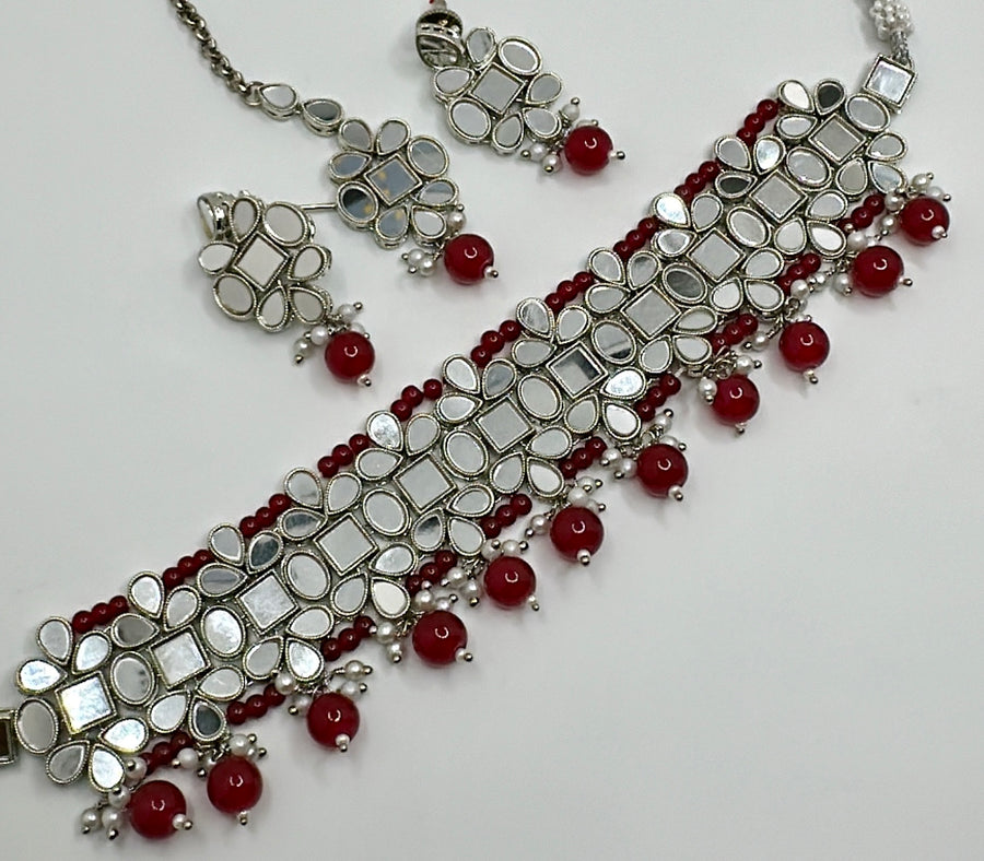 Ruby Mirror Work Choker Set