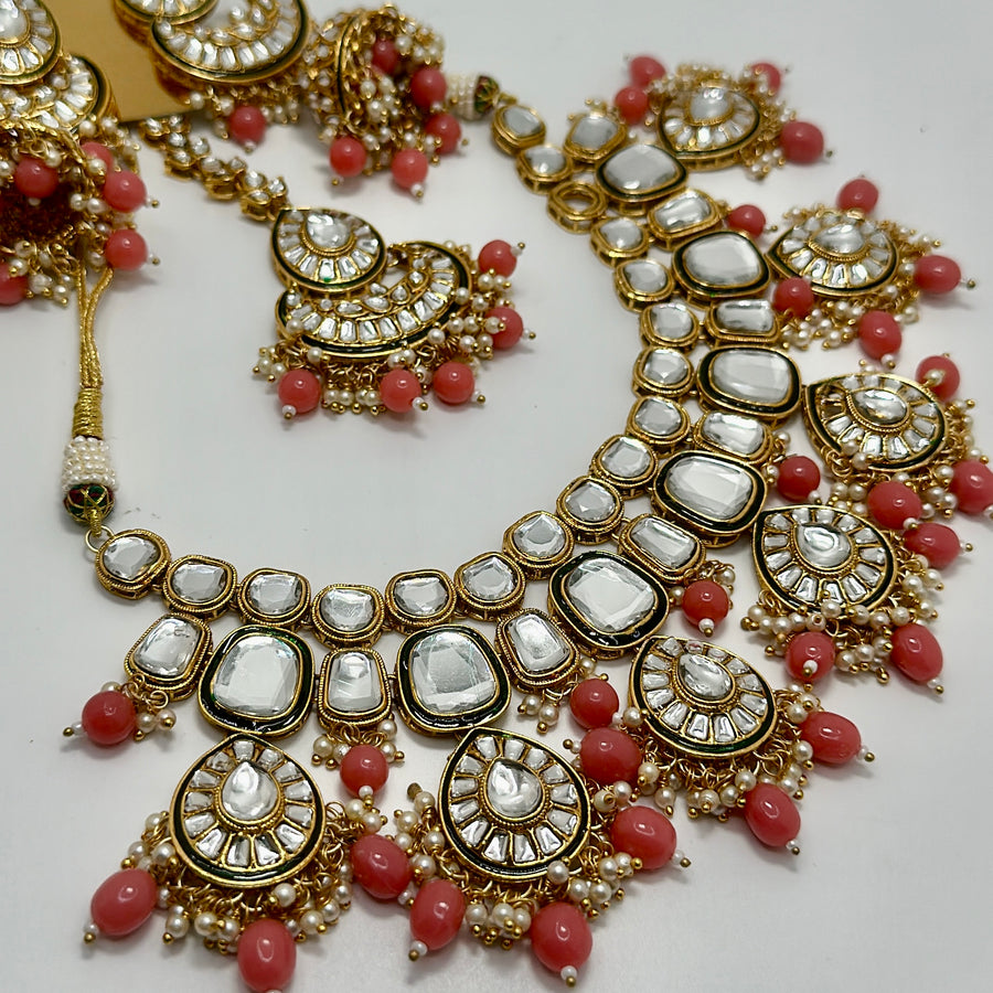 Pink Kundan Necklace Set