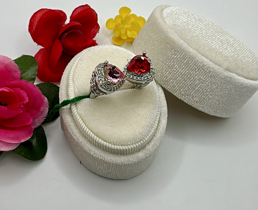 Red And Pink Swarovski Heart Finger Ring