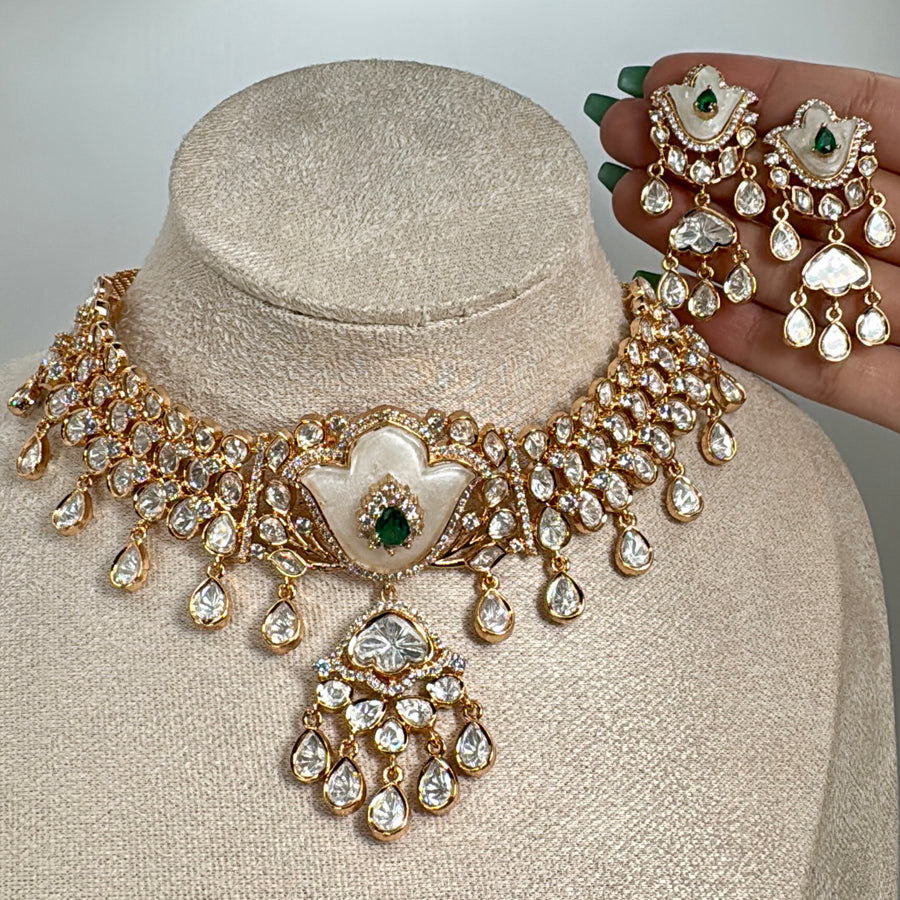 Green MOP Polki Kundan Necklace Set