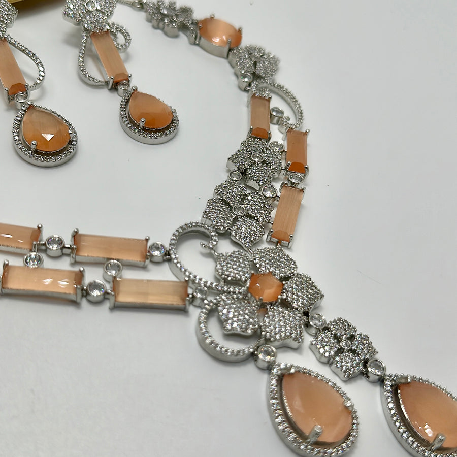 Peach American Diamonds Necklace Set