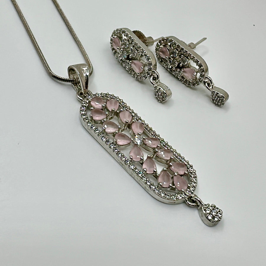 Pink American Diamonds Pendant Set