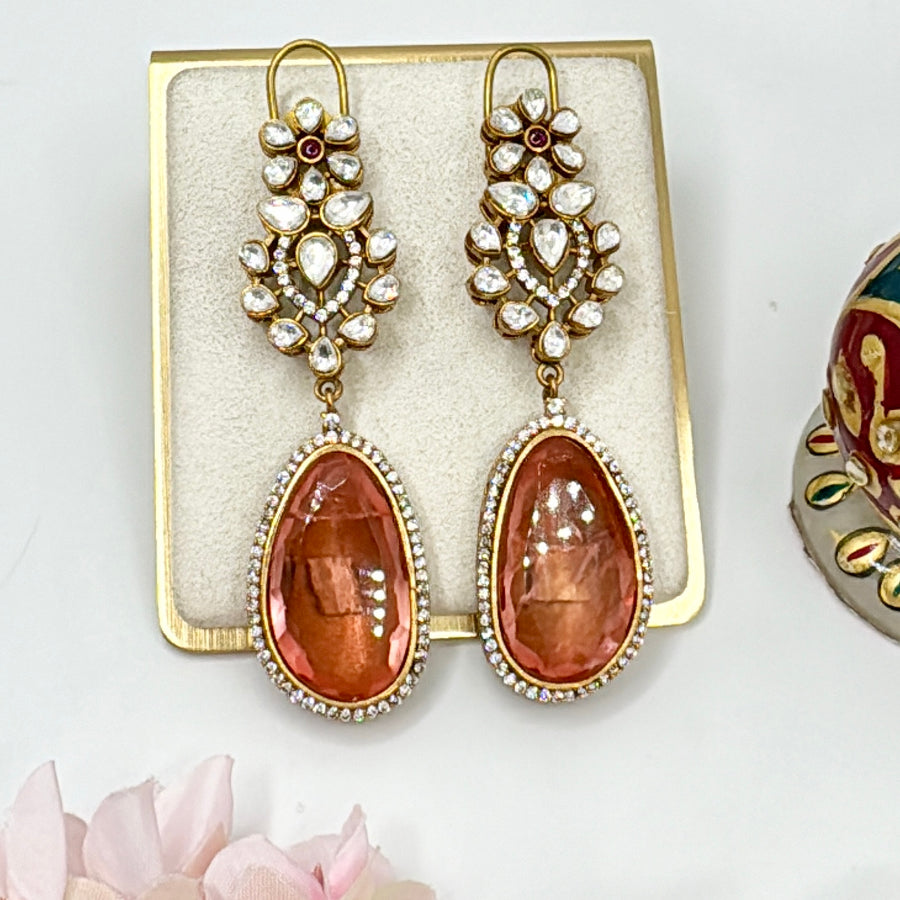 Orange Doublet Moissanite Kundan Earrings