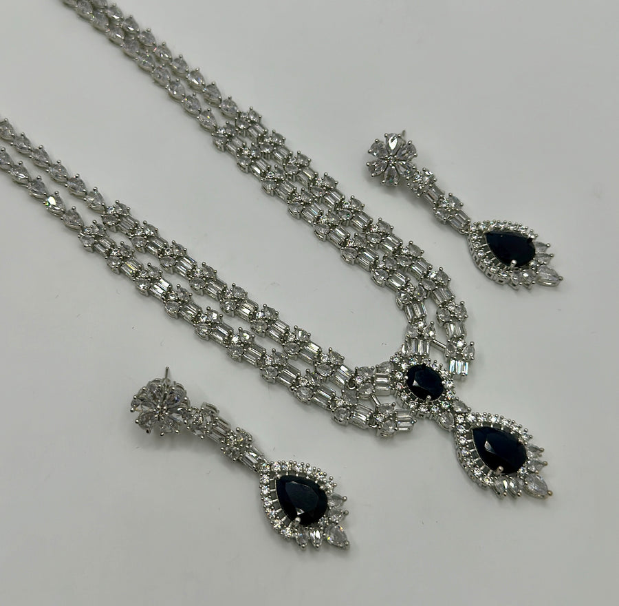 Blue American Diamonds 2- Layers Necklace Set