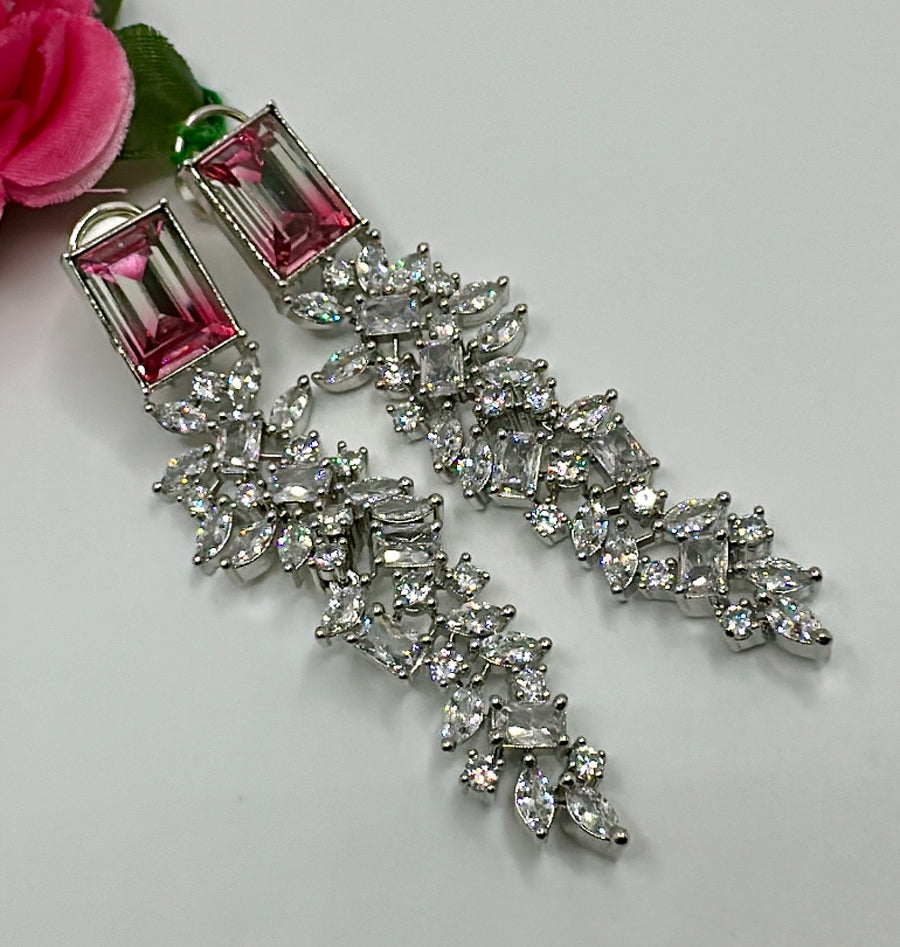 Pink Dual Tone American Diamonds Earrings