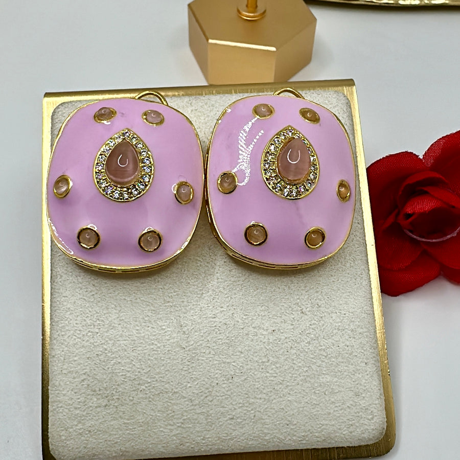 Pink Enamel Stud Earrings