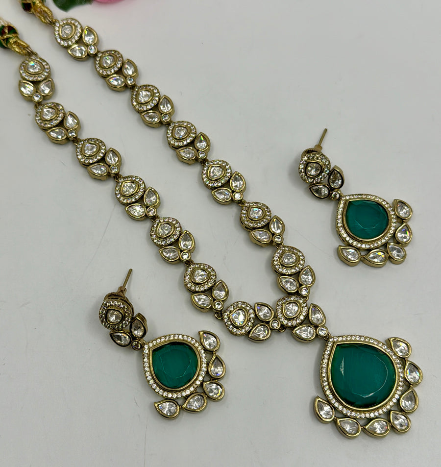 Teal Moissanite Necklace Set