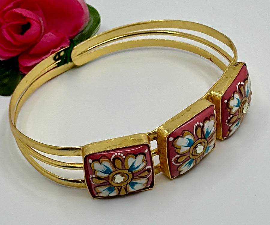 Pink Tanjore Cuff (Adjustable)