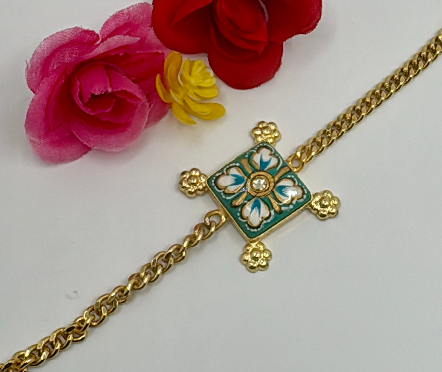 Teal Tanjore Diamond Bracelet