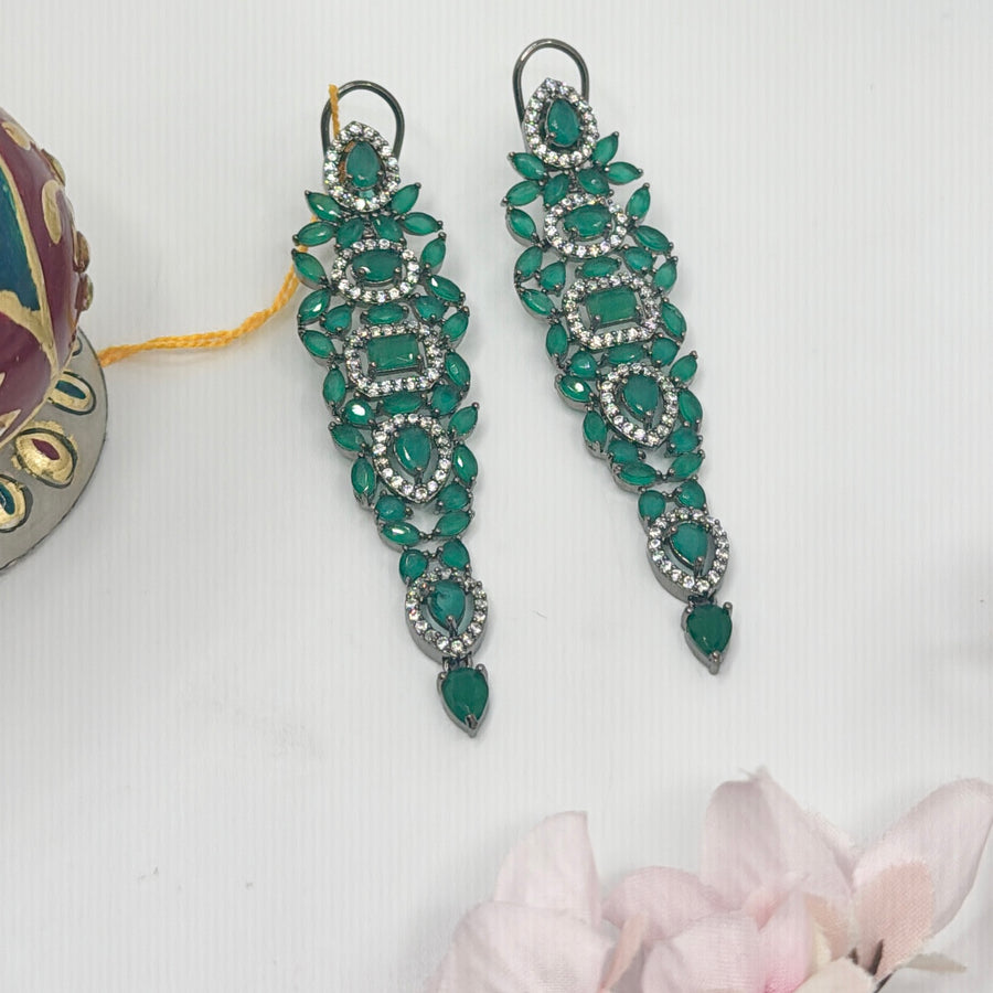 Green American Diamond Chic Earrings