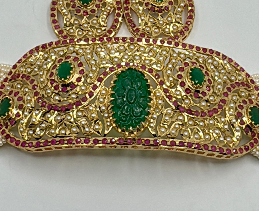 Green And Ruby Punjabi Jadau Choker Set