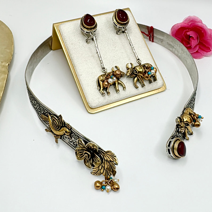 Ruby Antique Gold Hasli Necklace Set