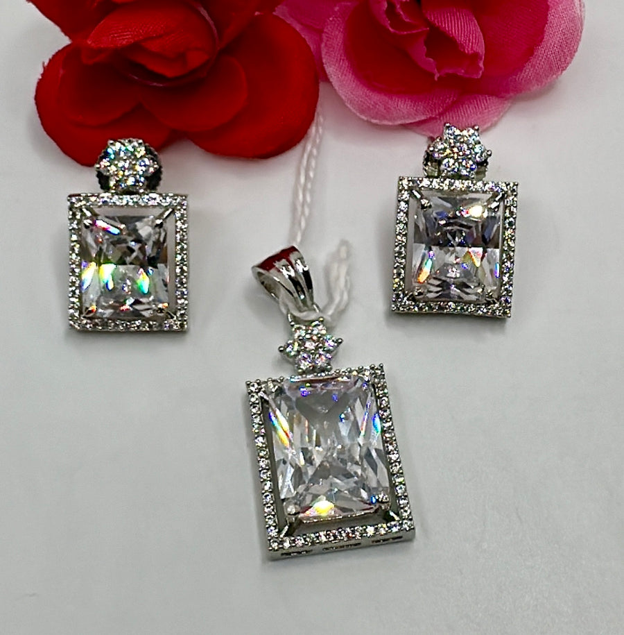 Clear American Diamonds Pendant Set