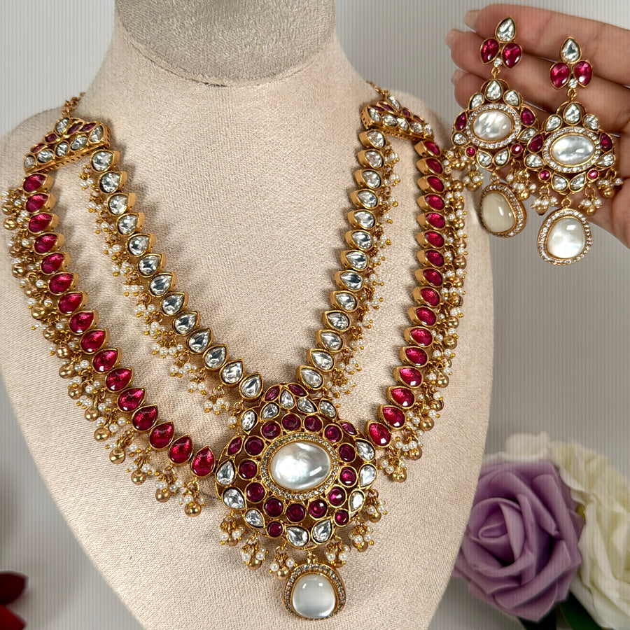Ruby Two Layer Paachi Jadau Necklace Set