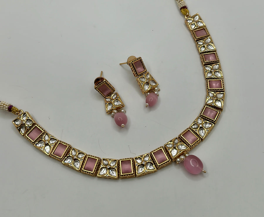 Pink Tyaani Inspired Dainty Necklace Set