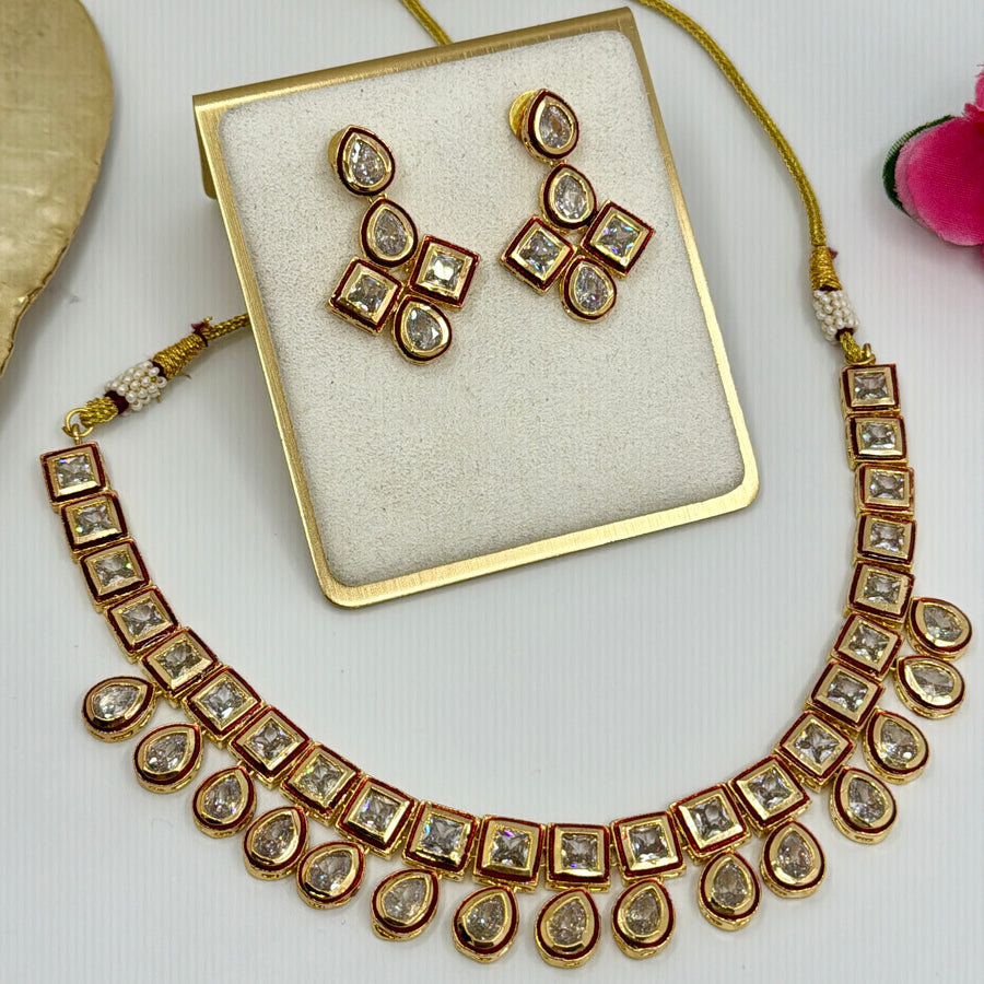 Ruby Red Reverse AD Kundan Necklace Set