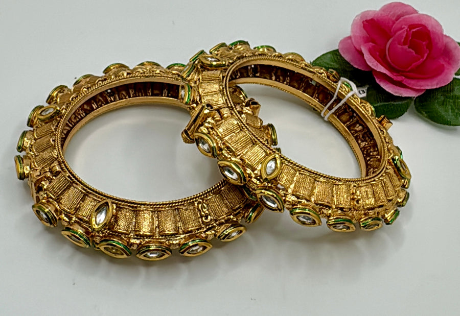 Clear Antique Gold Kundan Pacheli Bangle pair (Openable Size 2.2)