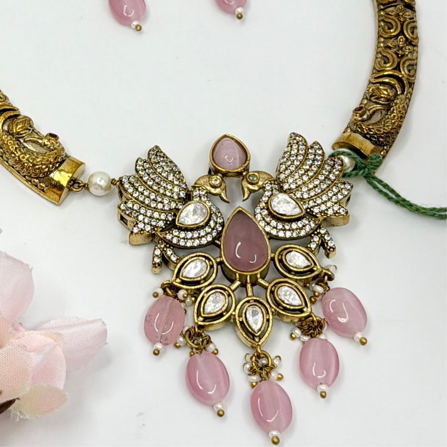 Pink Victorian Antique Gold Hasli Necklace Set