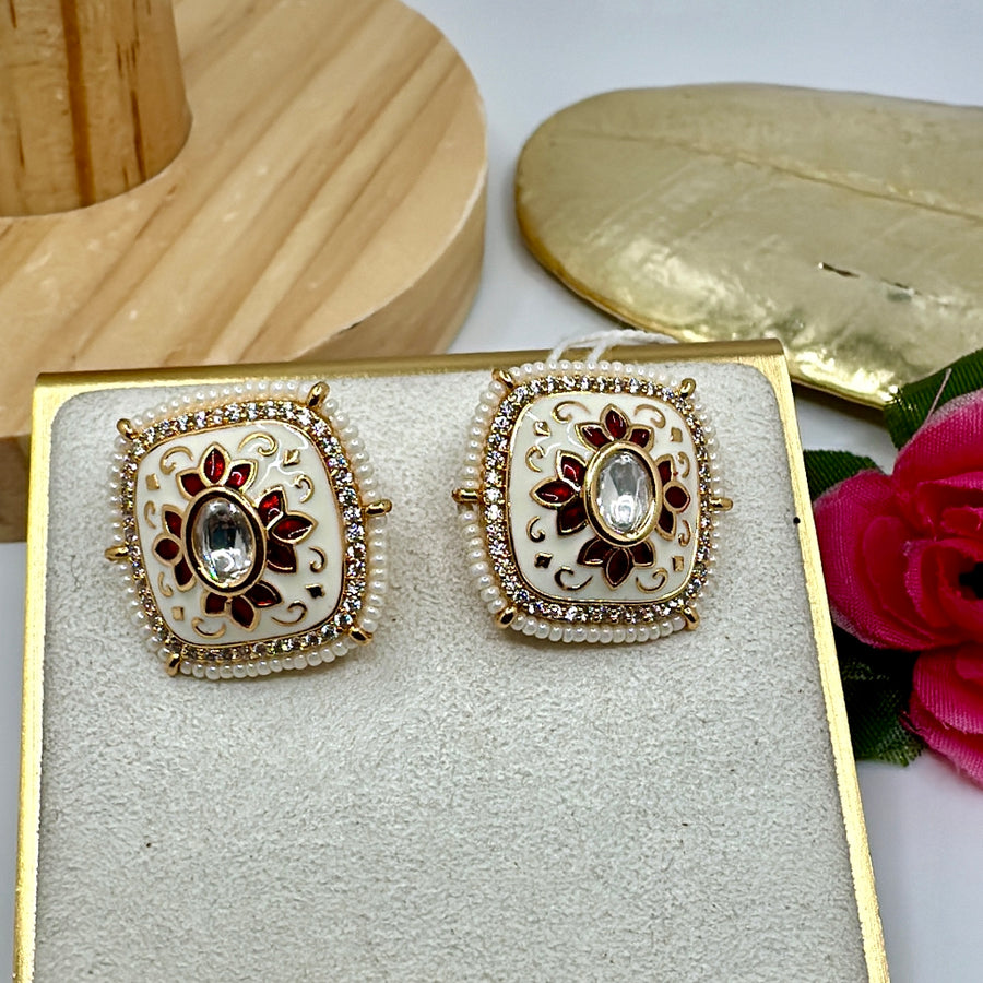 Ruby & Ivory Meenakari Kundan Stud Earrings